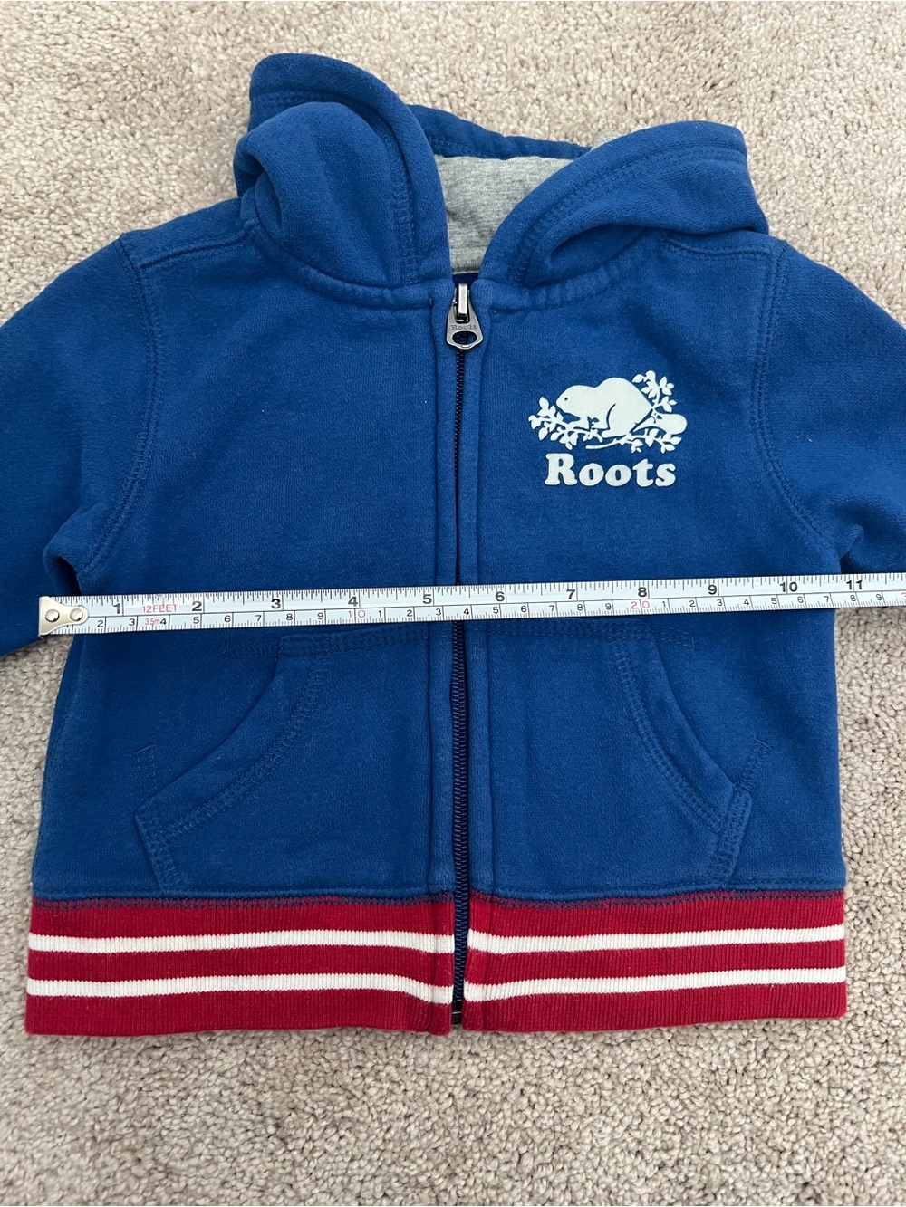 Roots Toddler Soft Blue Zip Hoodie with Red-Striped Trim - Picture 8 of 9